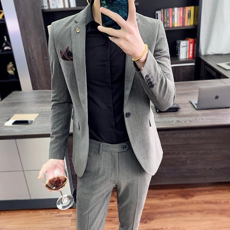 

Костюм мужской из двух предметов, деловая одежда в полоску для жениха, профессиональный костюм, весна