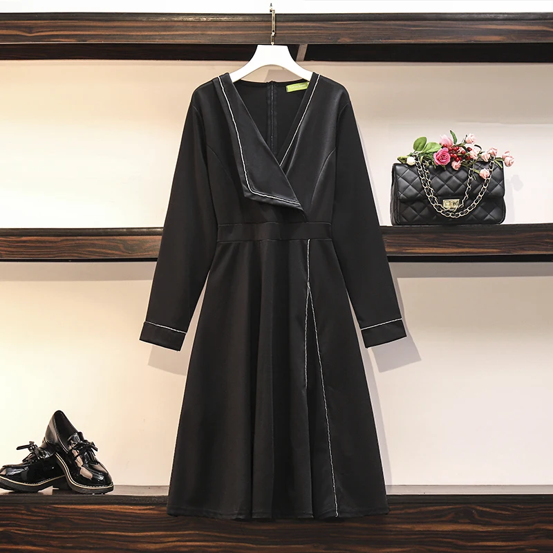 

Kekeplus Autumn New Long Sleeve Elegant Ladies Black Dress Plus Size Clothing Women Fashion Vinatage Slim Dresses Vestidios 9988