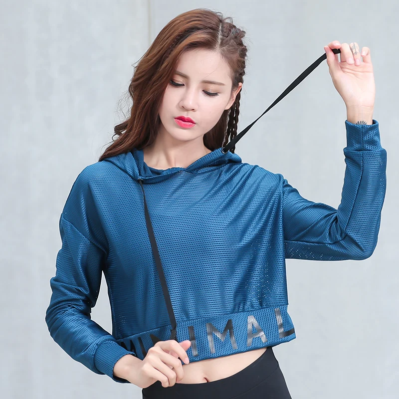 Спортивная футболка с капюшоном для женщин быстросохнущая спортзала или йоги