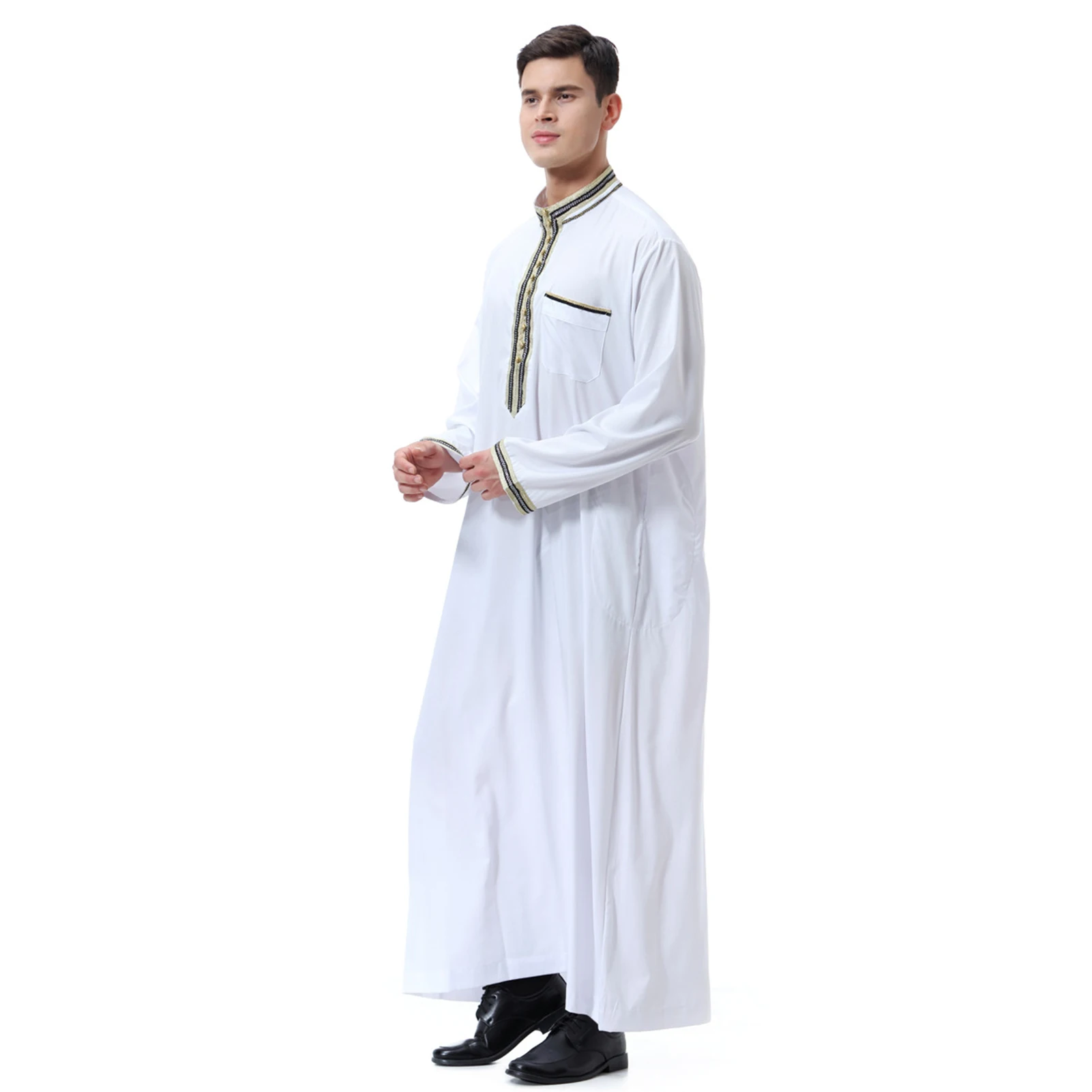 

Men's Thobe Kaftan Islamic Abaya Dress Dubai Robes Long Sleeve Middle East Saudi Arab K2
