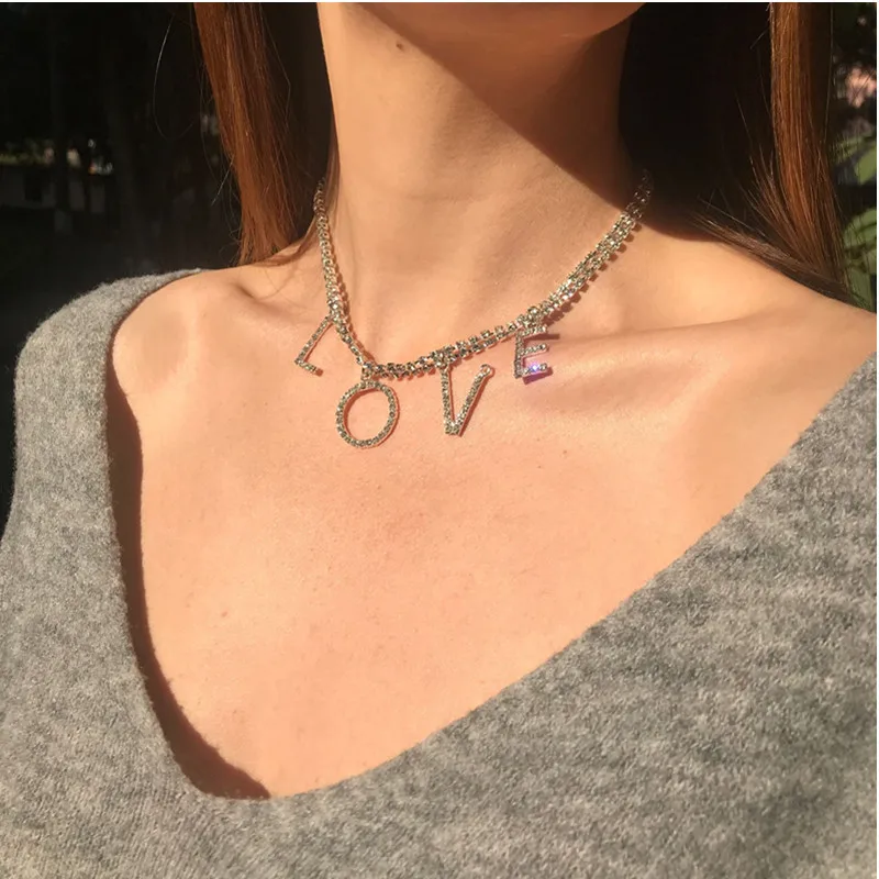 Модный шикарный циркониевый микро-кулон с надписью LOVE ключицы ожерелья цепи для