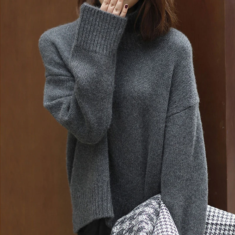 Кашемировые свитера с высоким воротом вязаные женские винтажные Модные осенние
