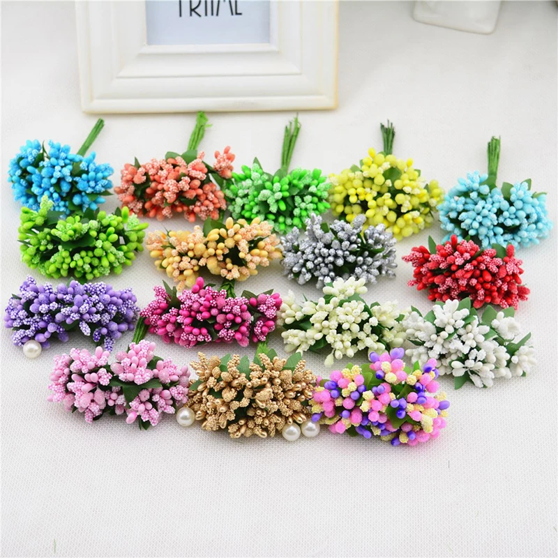 

12PCS/lot Mulberry Artificial Flower Stamen Sugar Leaves for Wedding Home Decor DIY Wreath Needlework Box Decoration Fake flower