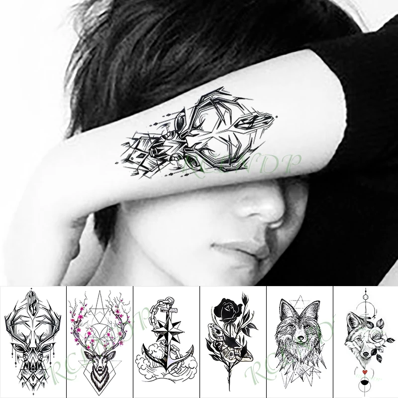 Waterproof Temporary Tattoo Sticker feather deer head flower skull small art tatoo fake tatto flash tattoos for kid men women | Красота и