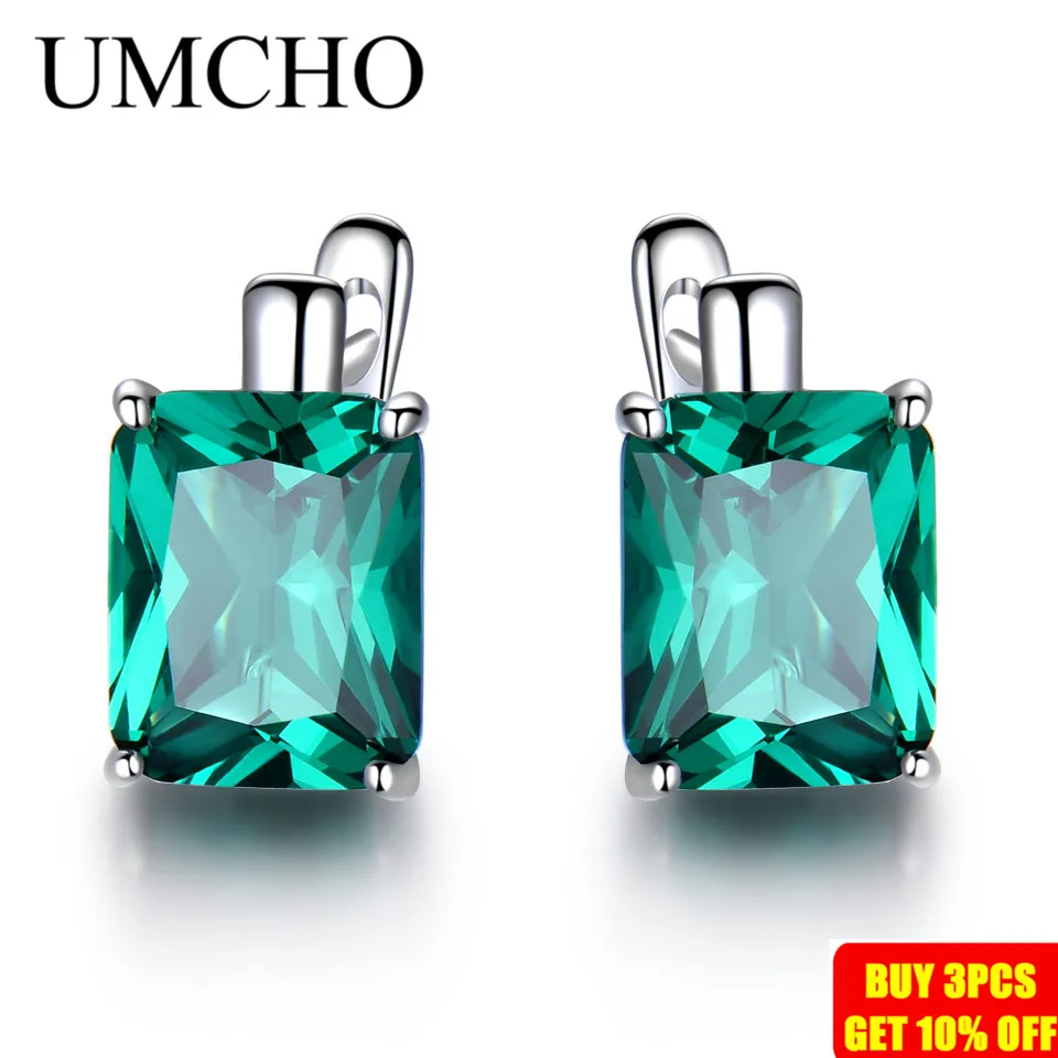 UMCHO Роскошные серьги-клипсы с изумрудом и драгоценным камнем для женщин, серебряные ювелирные изделия из натуральной 925 пробы, зеленый драгоценный камень, Модный свадебный подарок