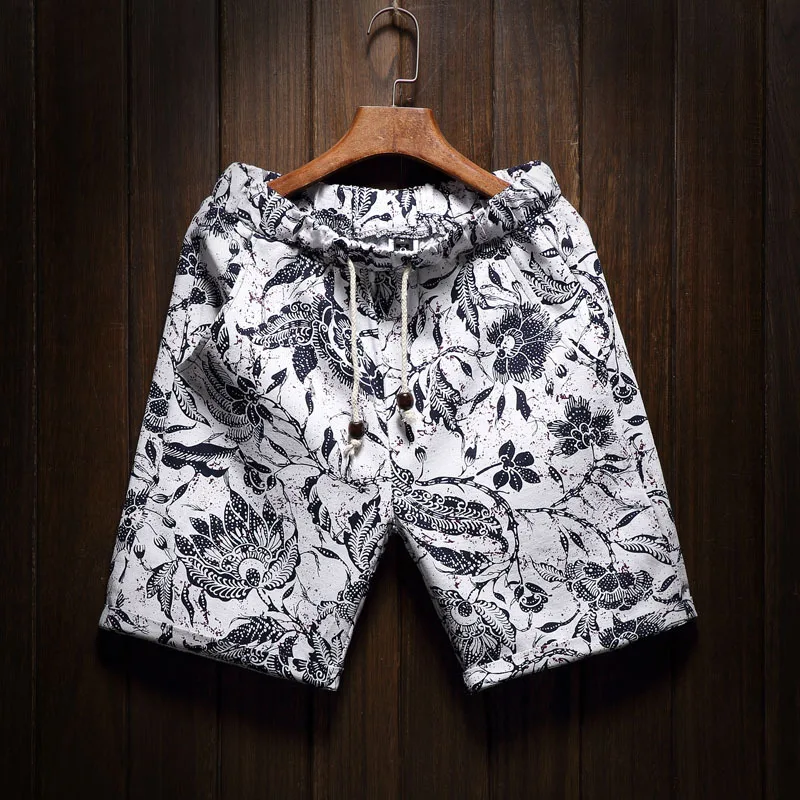 Летние мужские тонкие модные прямые льняные Бермуды Гавайские пляжные шорты с