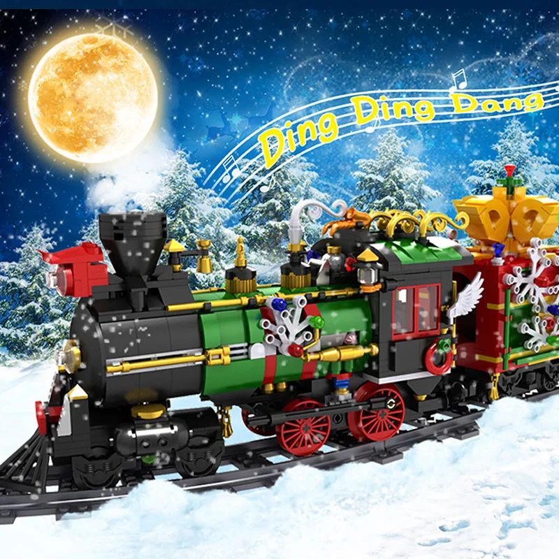 

2021 Creative Christmas Series Christmas Steam Electric Train Can make sounding Children Assembled Model Building Block Toy Gift