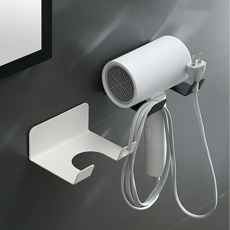 

Wall Mounted Free Punch Storage Bracket Hanger Bathroom Wall Mount For Hair Dryer Holder Waterproof Iron Wind Tube Storage Rack