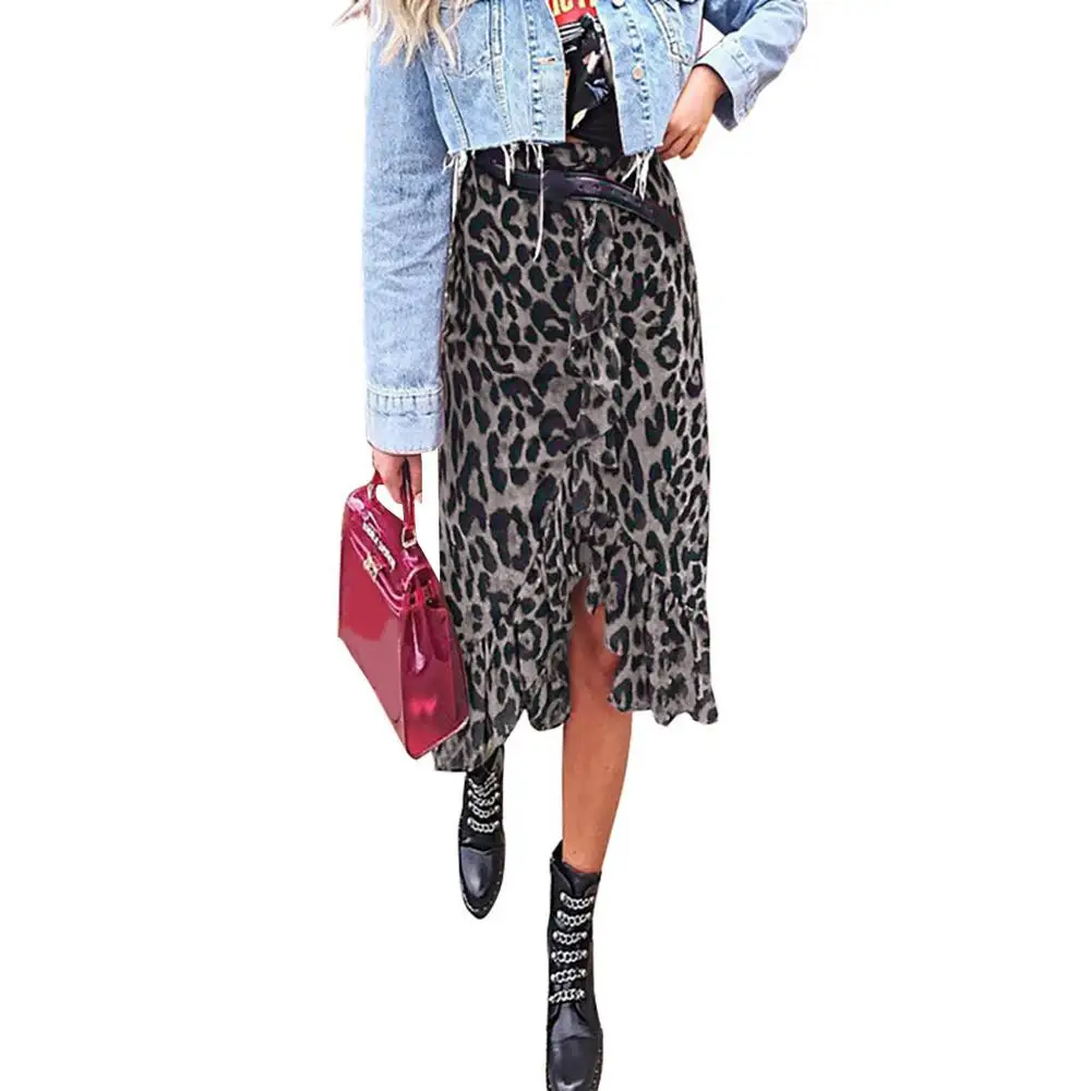 Женская юбка с леопардовым принтом длинная прямая 2019 B4 | одежда