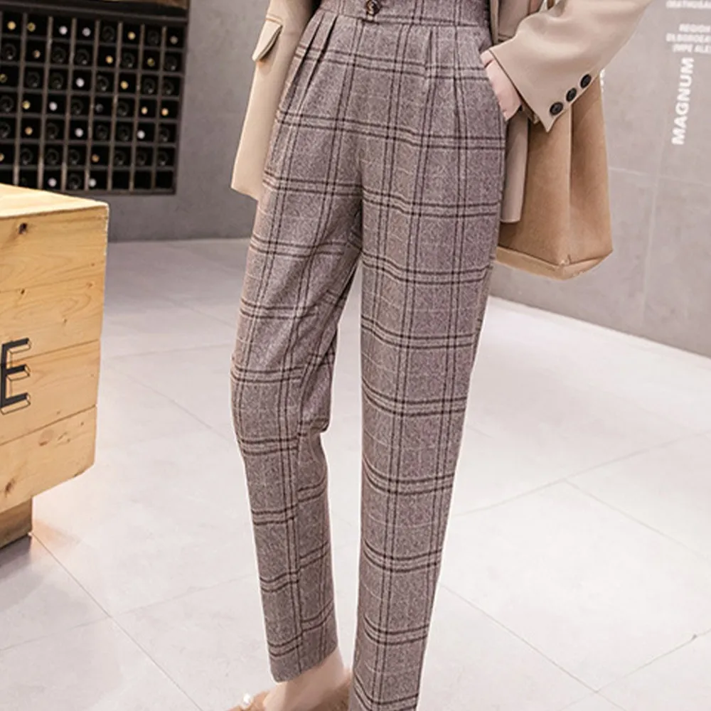 

Woman Spring Autumn High Waist Plaid Pants Wome 2020 New Korean Ankle-length Pants Loose Casual Harem Pants Women Trousers