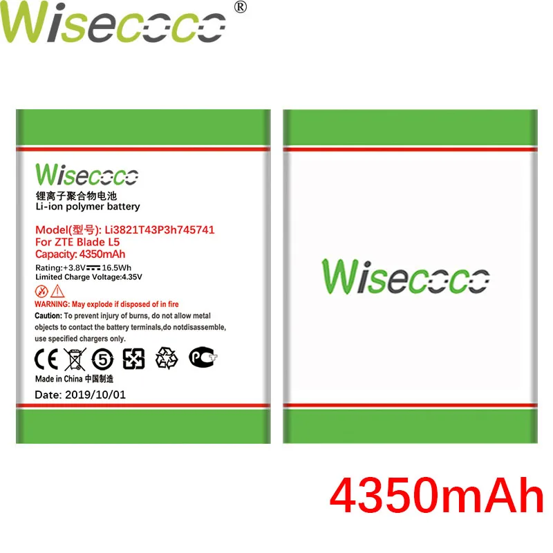 WISECOCO 4350 мАч Li3821T43P3h745741 батарея для zte Blade L5 L 5 PLUS C370 мобильный телефон последняя продукция с номером отслеживания