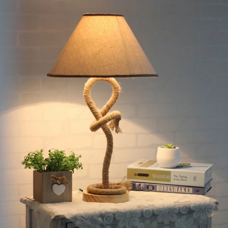 Пеньковая веревка настольная лампа Средиземноморский ретро домашний Декор