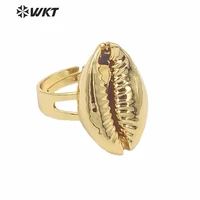 wt r134 wholesale new 24k pure gold color cowrie shell rings natural real shell 24k gold dipped adjustable rings