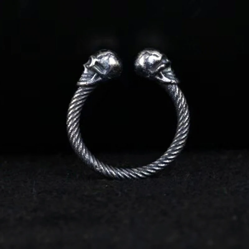 Мужское и женское кольцо с двойным черепом регулируемое черного цвета из 100%