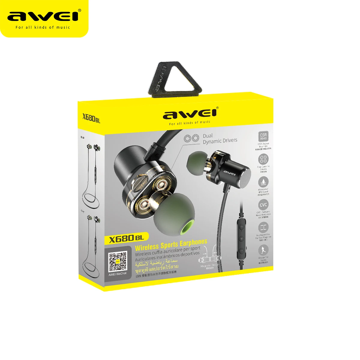 

AWEI X680BL Bluetooth Earphone Sport Headphone Wireless Dual Dynamic Driver Headphones