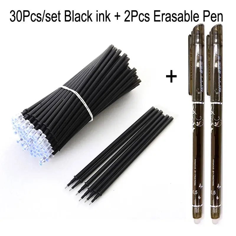 2black pen 30 ink DELVTCH 0,5 мм стираемые костюм гелевая ручка синий/черные чернила магия стираемую заправки и ручки Комплект для школы и офиса пишущих инструментов студент S - Цвет: 2black pen 30 ink