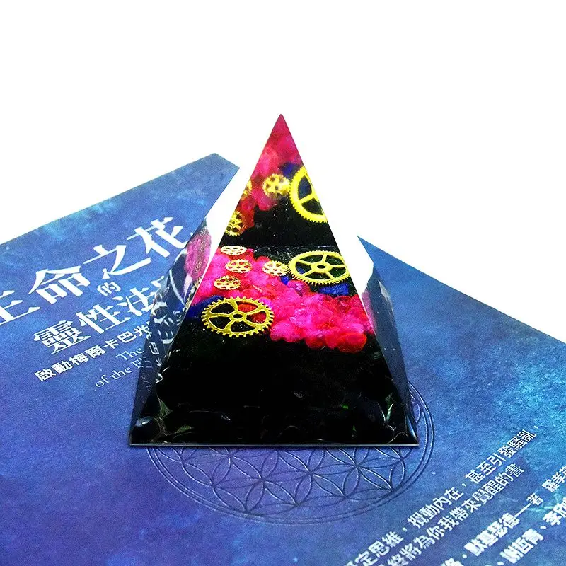 

Pink Quartz Orgonite Pyramid With Obsidian Stone Energy Healing Chakra Shell Orgone Collection Emf Protection