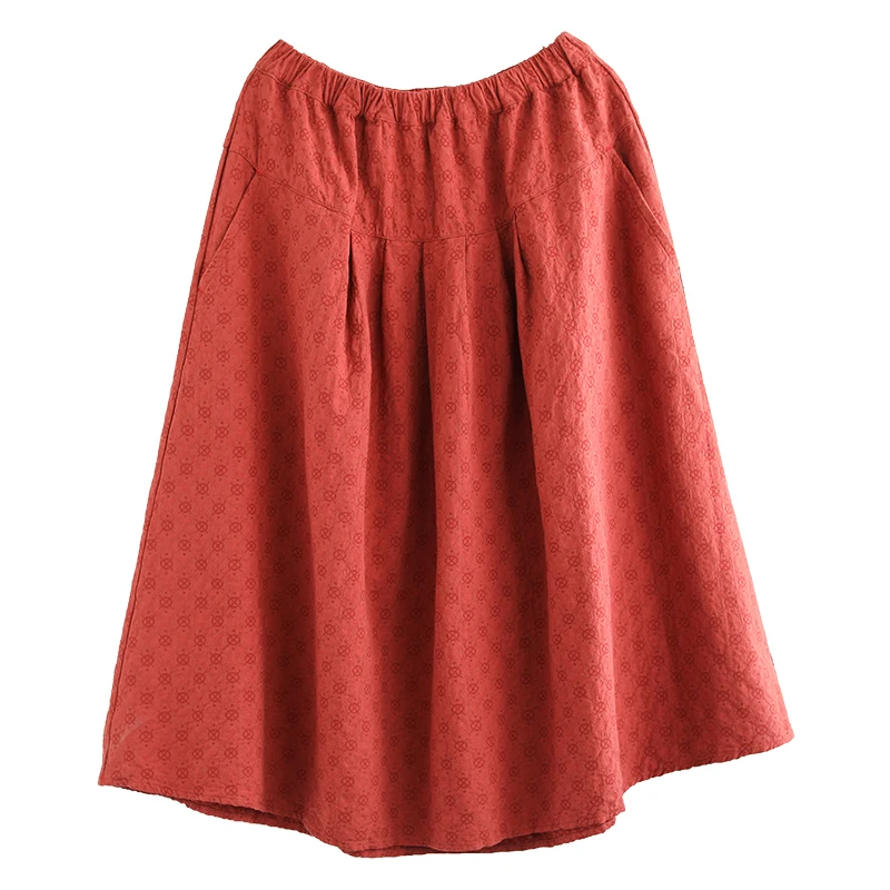 

New Spring Women Cotton linen Solid Color Skirt Elastic Waist Loose Casual Women Skirts
