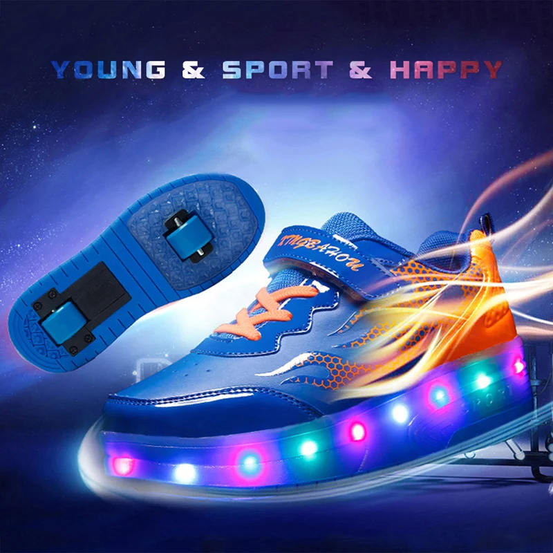 

LED Flashing Shoes Kids Heelys Roller Shoes For Girls Boys Double Wheel Heelys Parent-child Outdoor Sports Children Casual Shoes