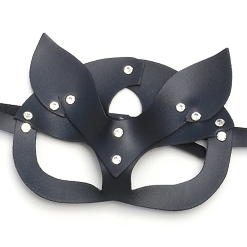 Black rhinestone Женская сексуальная маска половина глаза Косплей лицо кошка кожаная маска косплей маска маскарадный мяч карнавальные Необычные маски - Цвет: Black rhinestone