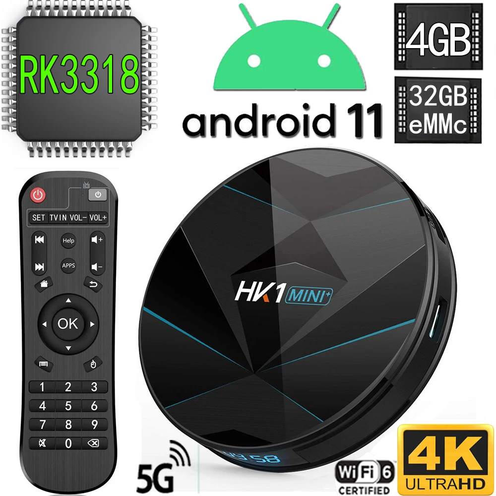 

ТВ-приставка Android 11 RK3318, смарт-ТВ, 2,4G, Wi-Fi, IP-ТВ, Bluetooth, 4 ГБ/32 Гб ПЗУ, игра Neo TV Viaplay, USB3.0, расширение
