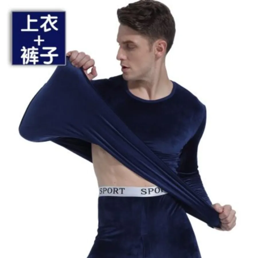 navy blue Мужское термобелье, мужские антибактериальные кальсоны, зимняя рубашка+ штаны, комплект, супер теплый плотный полиэстер, поляризационный флис, стрейч - Цвет: navy blue