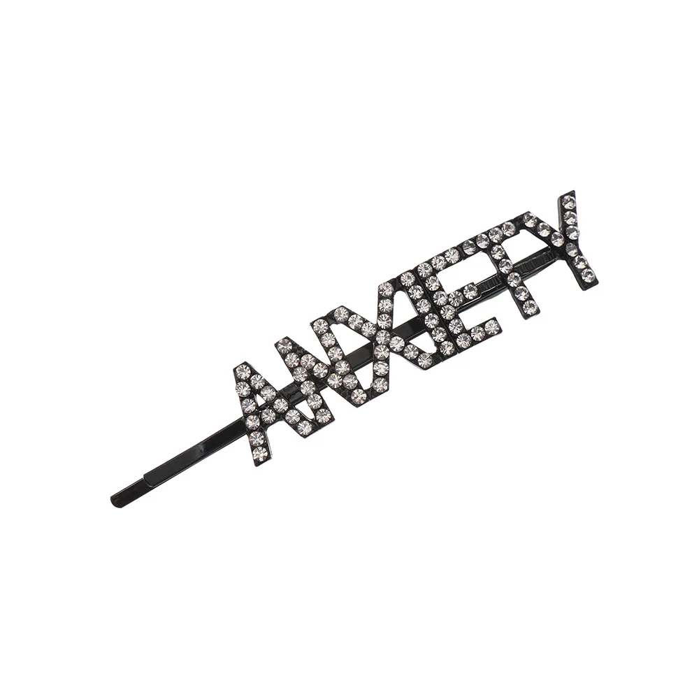 ANXIETY (Black) 1 шт. Модный Блестящий кристалл шпильки со стразами GLAM/DRIPPIN буквы заколки для волос заколка аксессуары для укладки волос для женщин девочек - Цвет: ANXIETY (Black)