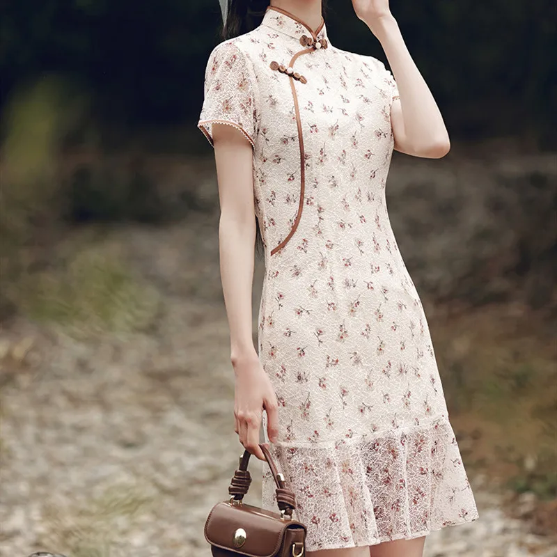 Женское винтажное шифоновое платье-Ципао с юбкой-годе традиционное элегантное