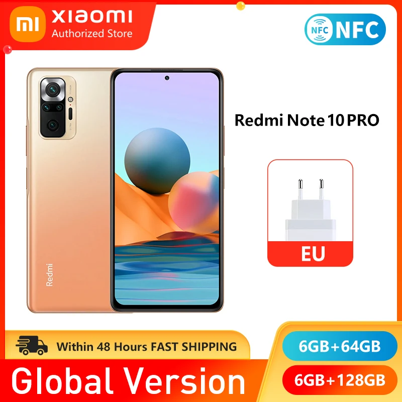 Смартфон Xiaomi Redmi Note 10 Pro, NFC, 6 ГБ, 64 ГБ, 128 ГБ, Восьмиядерный процессор Snapdragon 732G, AMOLED дисплей 6,67 дюйма, сотовый телефон - изображение