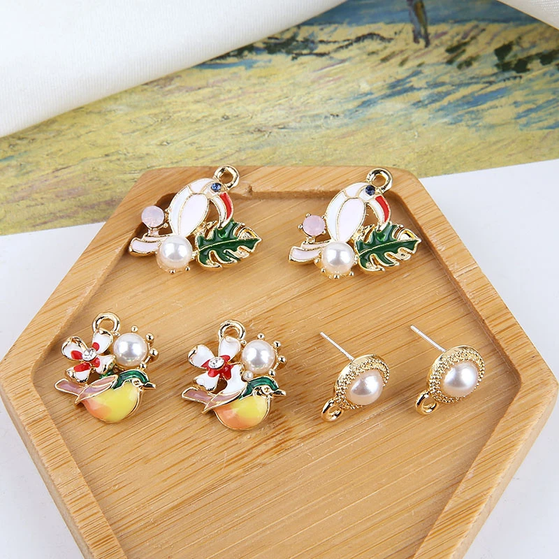 10 шт. корейское винтажное жемчужное животное серьги для женщин цветок птица