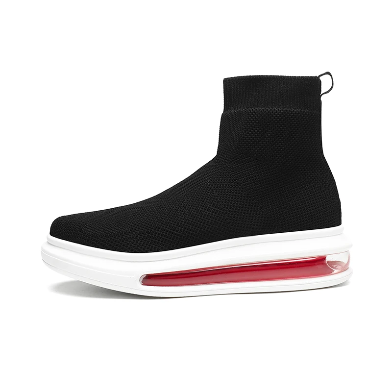 

High Top Sock Sneakers Women 2021 Slip On Ladies Trainers Autumn Winter Black Mesh Breathable Flats Plus Solid Tenis Shoes 35-46