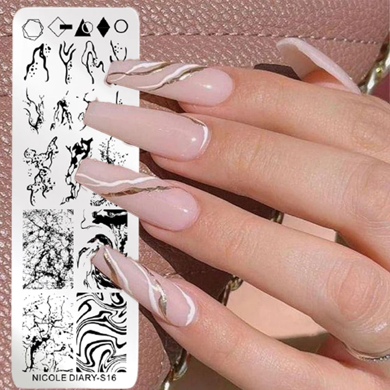 

NICOLE DIARY Geometric Line Marble Texture Design Stamping Plates Template Plate Mold Nail Art Stencil Tools