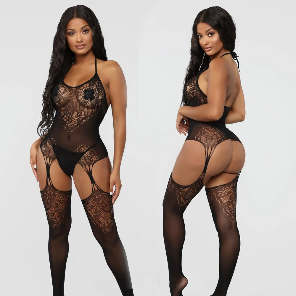

New sexy net clothes sexy sling one-piece jacquard sexy lingerie open bodysuits european clothing body suit