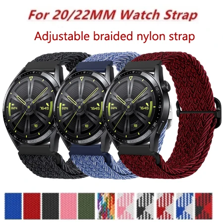 

20mm/22mm watch strap for Samsung Galaxy watch 3/active 2/46mm/42mm/Gear S3 Adjustable Braided Solo Loop band Huawei GT/2/2e/Pro
