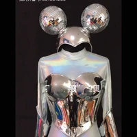 technology silver mirror mickey cosplay costume future clothing nightclub party bar dance wear