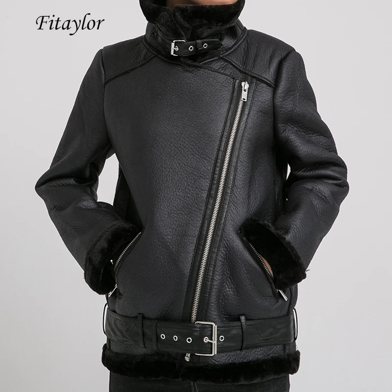 Fitaylor Женская куртка из искусственной овечьей кожи зимняя теплая Толстая ягненка