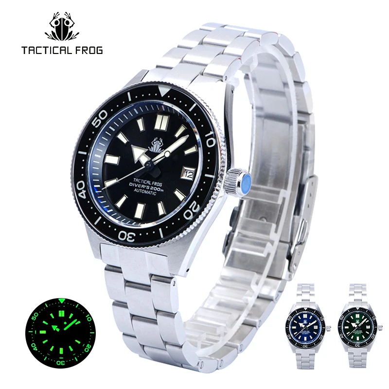 

Tactical Frog 62MAS Diver Watch Men 44mm Black Dial Stainless Steel 200M NH35 Automatic Mechanical Watches Luxury Top Brand