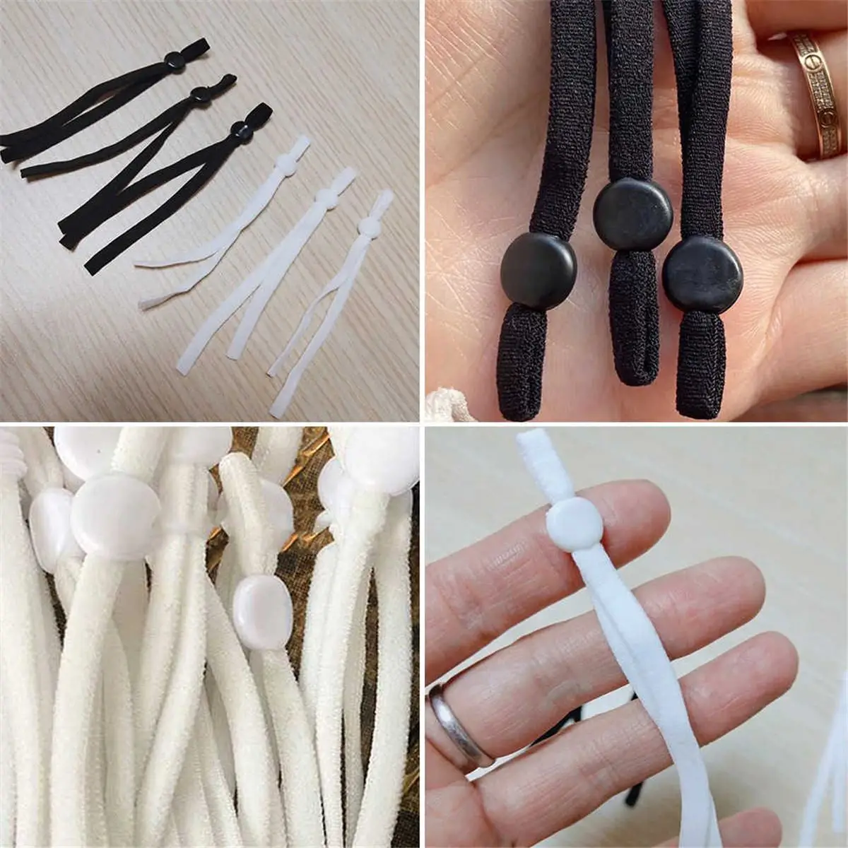 

100pcs DIY Elastic Band Mask Face Cover Rope Ear Rope Knitting Band with Adjustable Button Sewing Crafting Sewing Accessories