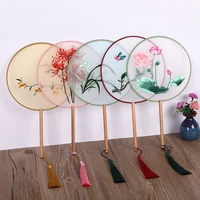 15 styles round hand fan vintage embroidery printing round fan dance fans silk decor