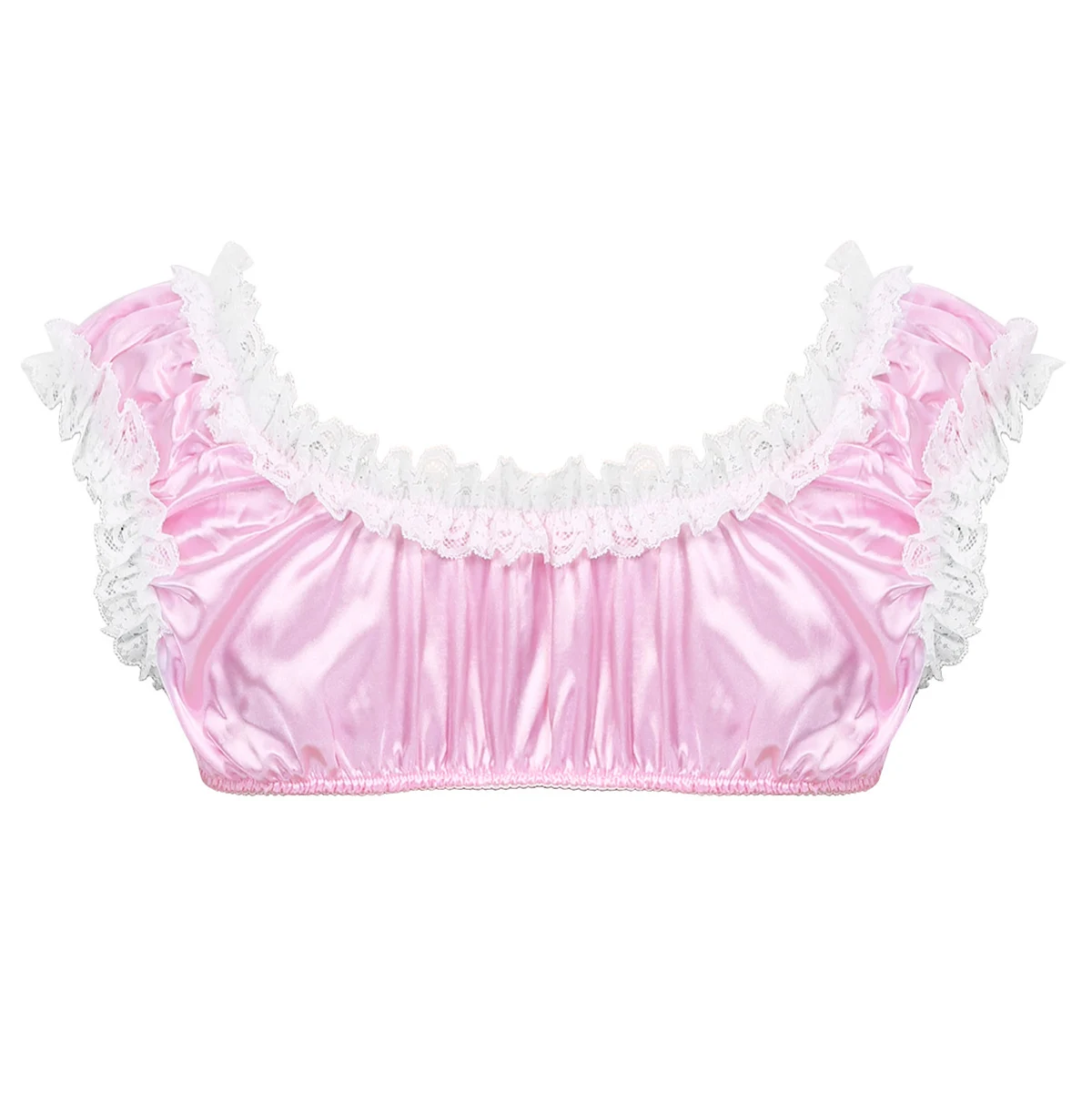 Iiniim Мужское нижнее белье SISSY экзотические майки гладкие мягкие атласные гофрированные оборки эластичные Широкие бретельки без спинки бюстгальтер без косточек Топ