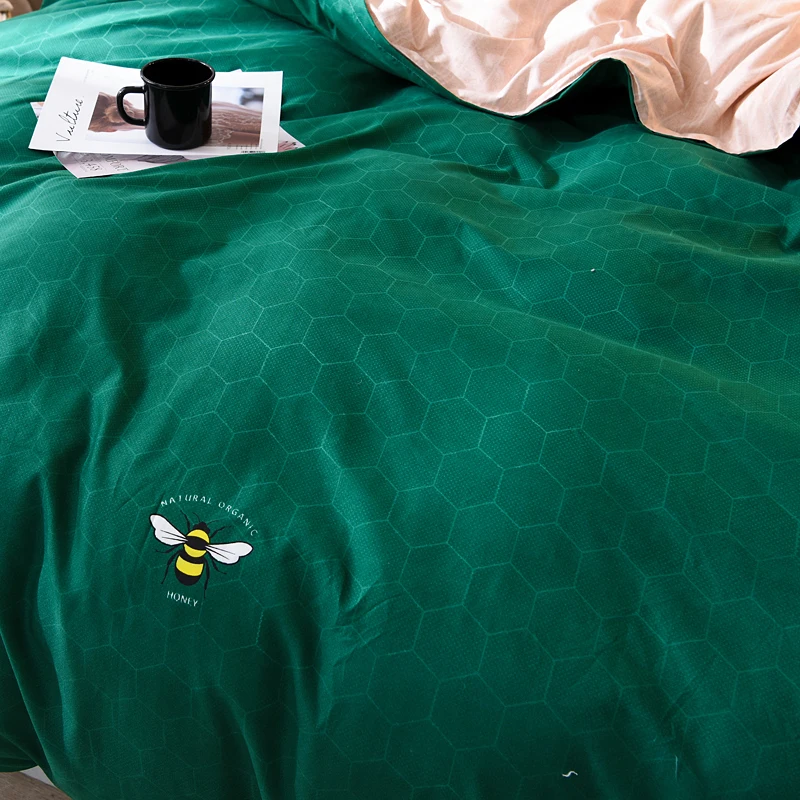 

green bee print bedding set cute cartoon duvet cover bed sheet sets kawaii bed linen for adult queen king size 240x220