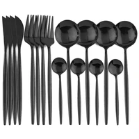 16pcs black cutlery set 1810 stainless steel dinnerware set kitchen gold tableware set knife fork spoon dinner set gift box