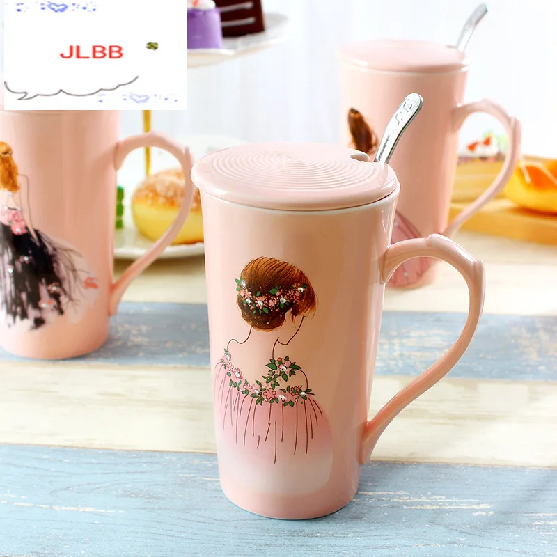 3D Розовый красивых девушек в свадебное платье со стразами Кофе кружка с ложкой