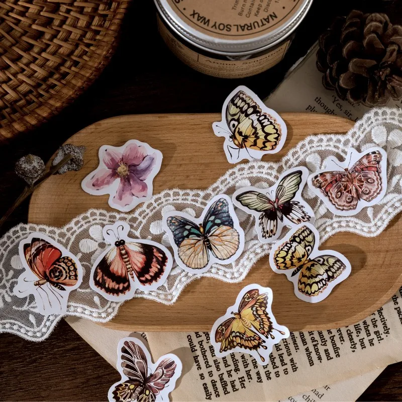 46pcs Dried Flower Butterfly Specimen Handmade DIY Postcard Mini Paper Sticker Decoration Diary Scrapbooking Label - купить по