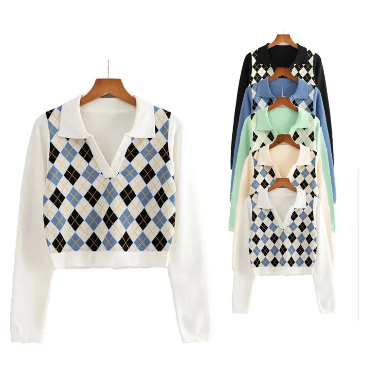 

Женский свитер-поло с длинным рукавом, в литературном ретро-стиле