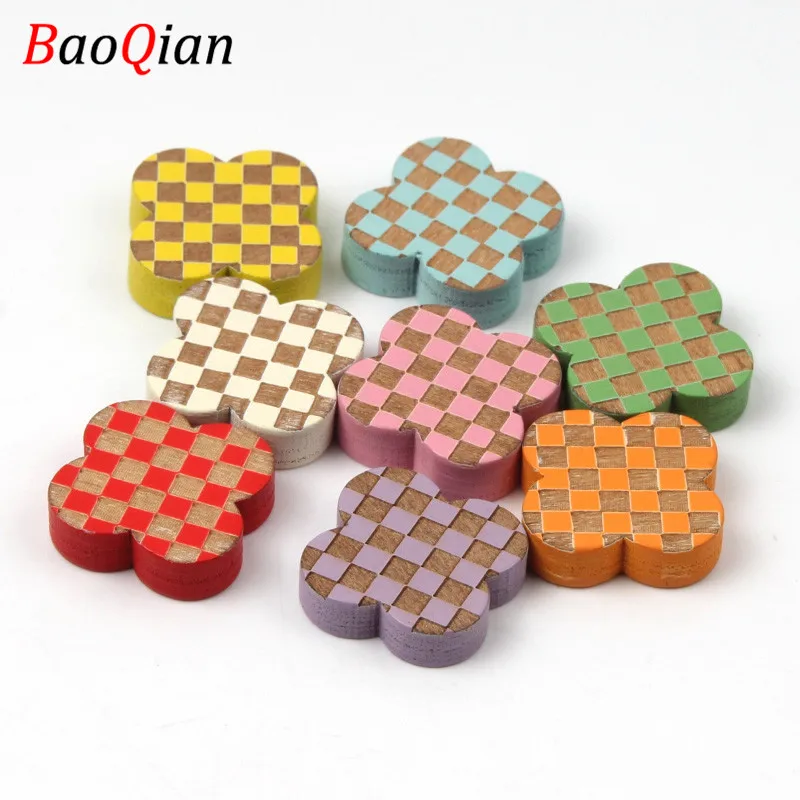 20 шт./лот клетчатый Четырехлистный Клевер из натурального дерева без отверстий