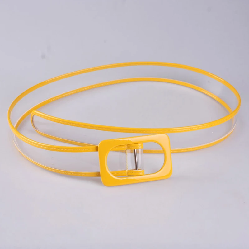 

New PVC Transparent Women's Waist Belt Square Alloy Buckle Waistband White Pink Blue 110cm Long Belt For Dress Jeans 8 Colors