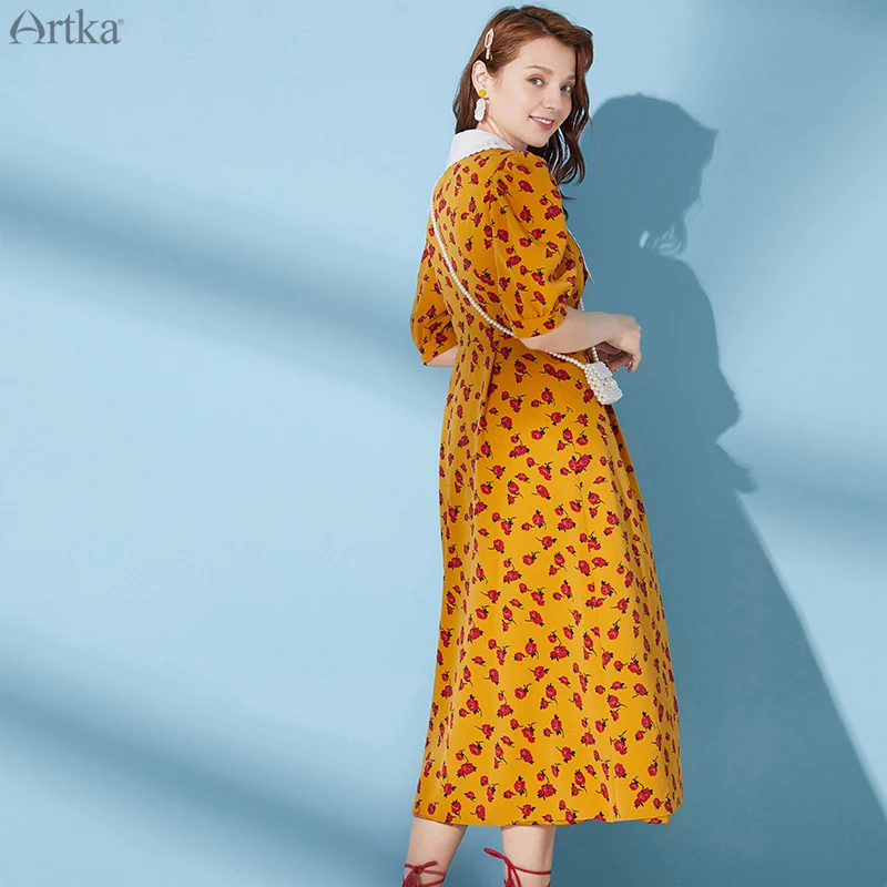 Женское винтажное платье с цветочным принтом ARTKA длинное шифоновое высокой