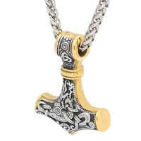 norse vikings thors hammer scandinavian rune odin amulet necklace stainless steel chain anchor pendant mens womens jewelry