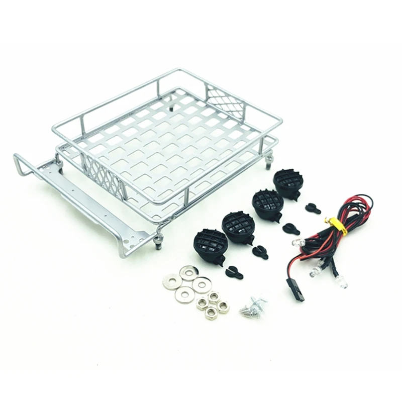 

Metal Roof Luggage Rack Set with LED Light for 1:10 1:8 1:9 RC Car Crawler B36E